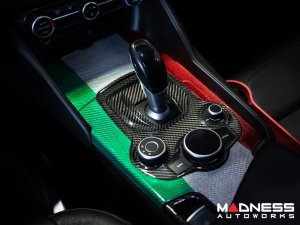 Alfa Romeo Giulia Center Console Trim Set - Carbon Fiber - Two Piece Kit - Italian Theme - Pre '20 - Feroce Carbon Alfa Romeo Giulia Center Console Trim Set - Carbon Fiber - Two Piece Kit - Italian Theme - Pre '20 - Feroce Carbon